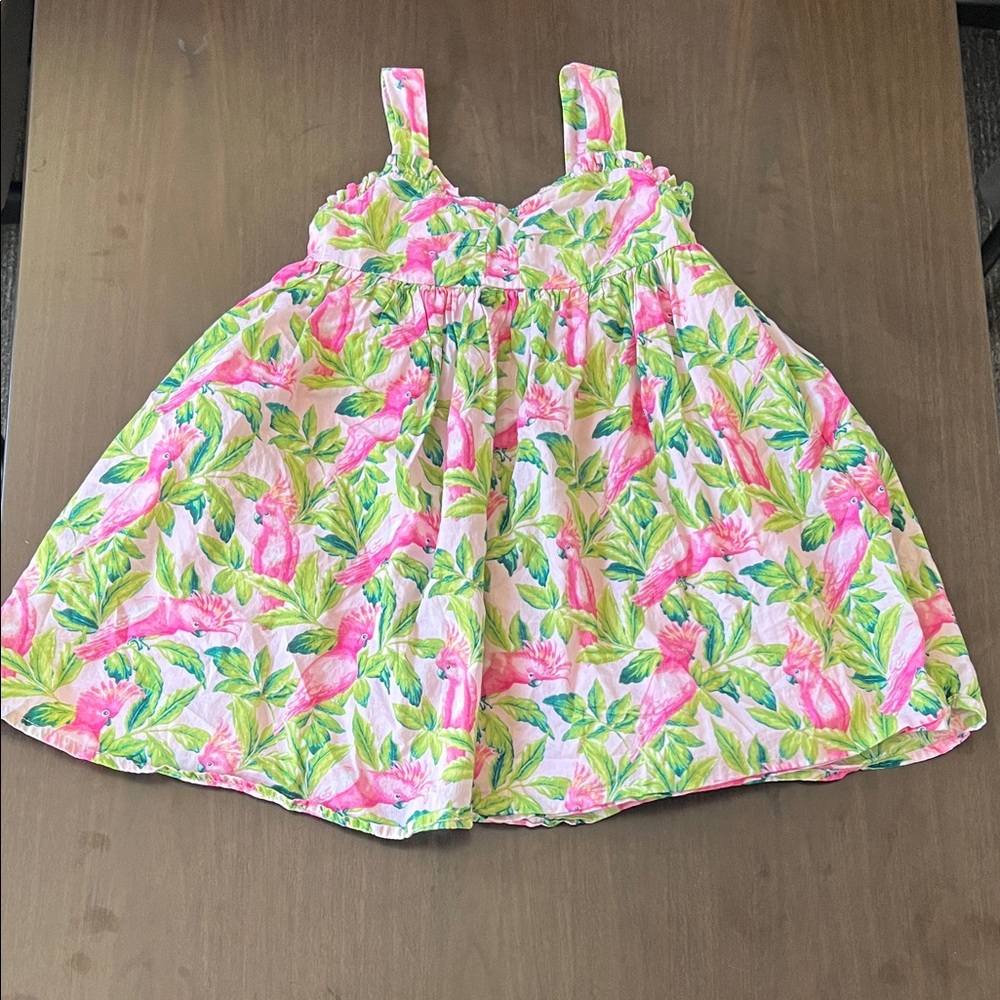Janie & Jack Girls 3T Pink Tropical Parrot Sundress Ruffle Sweetheart